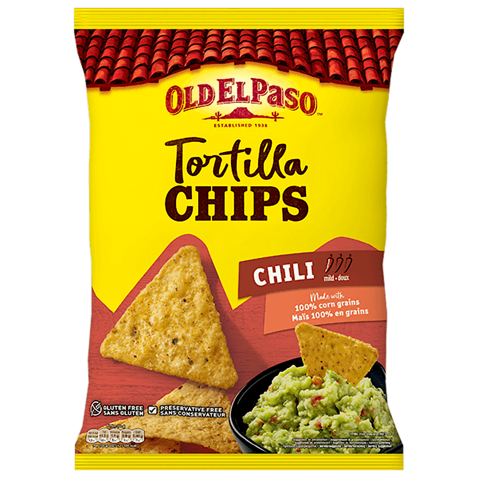 un paquete de chips de tortilla con chile suave Old el paso, 200g